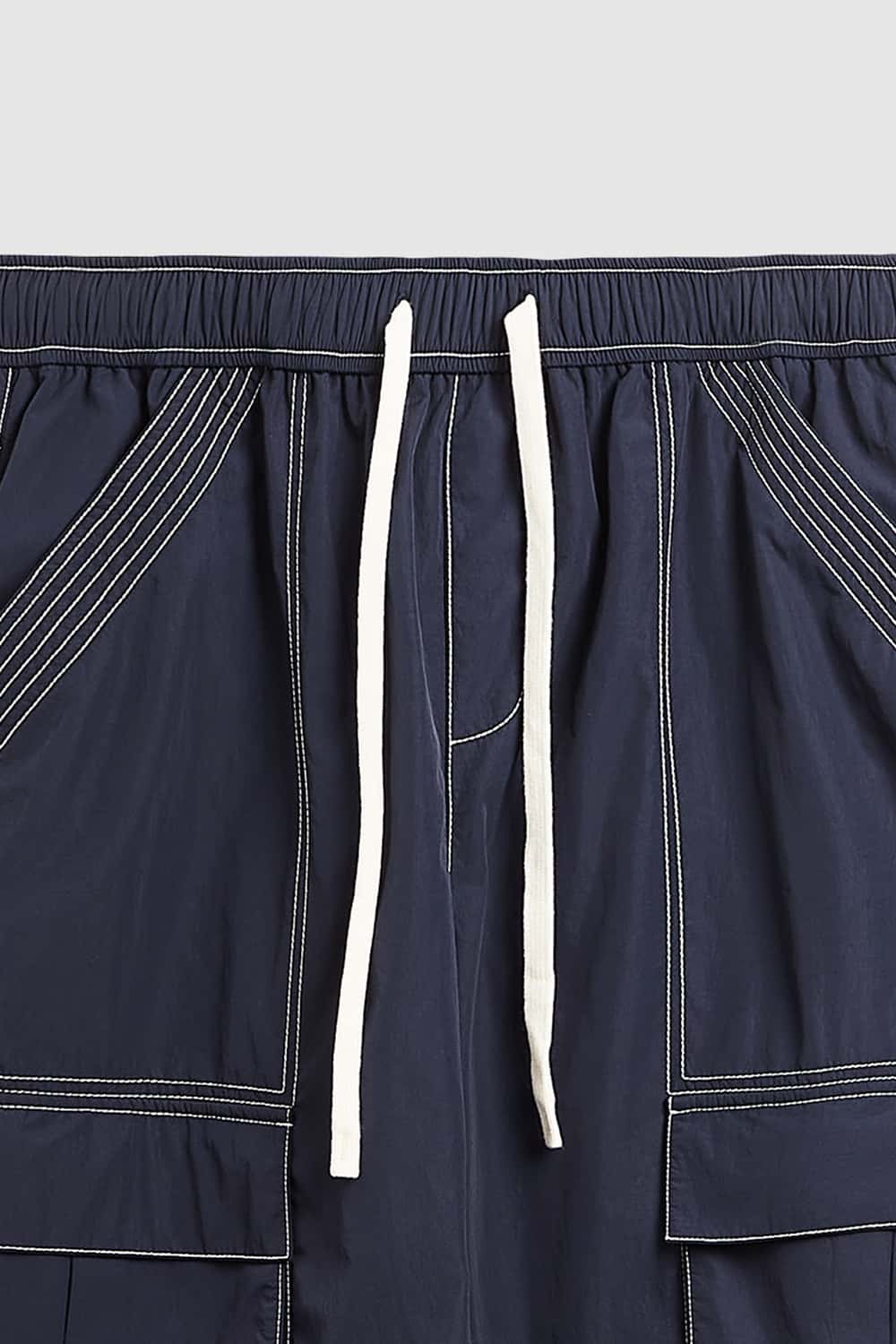 Nylon Contrast-Stitch Cargo Pants - Navy Blue
