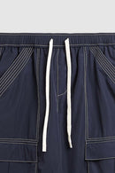 Nylon Contrast-Stitch Cargo Pants - Navy Blue