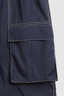 Nylon Contrast-Stitch Cargo Pants - Navy Blue