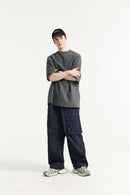Nylon Contrast-Stitch Cargo Pants - Navy Blue
