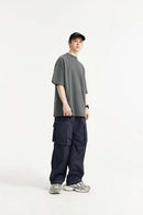 Nylon Contrast-Stitch Cargo Pants - Navy Blue