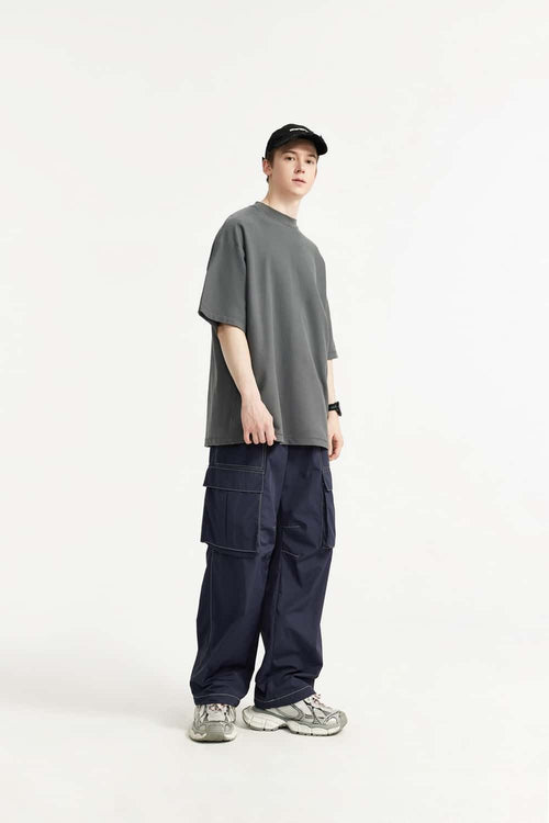 Nylon Contrast-Stitch Cargo Pants - Navy Blue