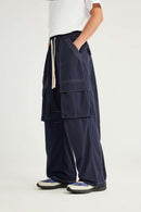 Nylon Contrast-Stitch Cargo Pants - Navy Blue