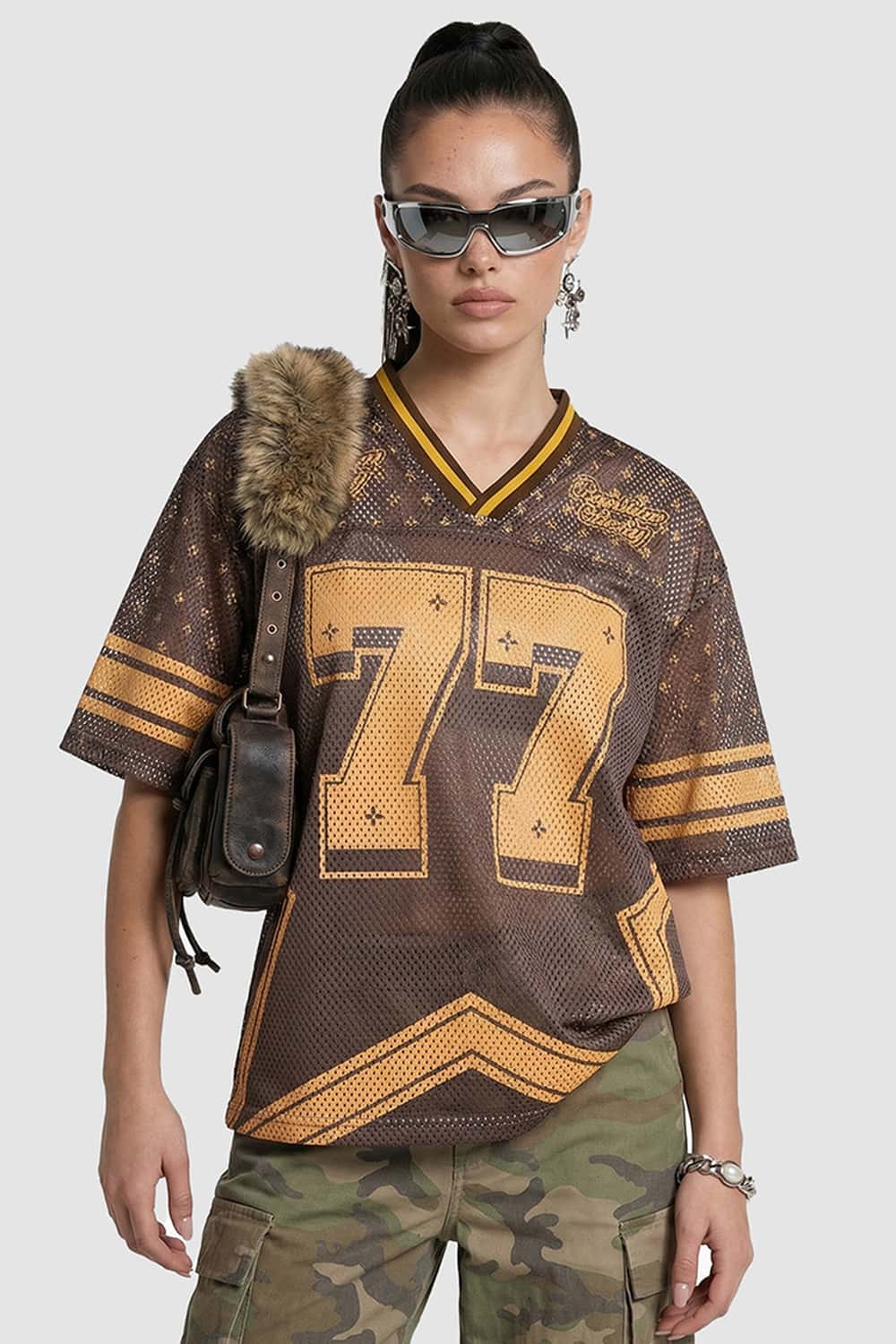 Star Graphic Mesh Jersey T-Shirt - Orange