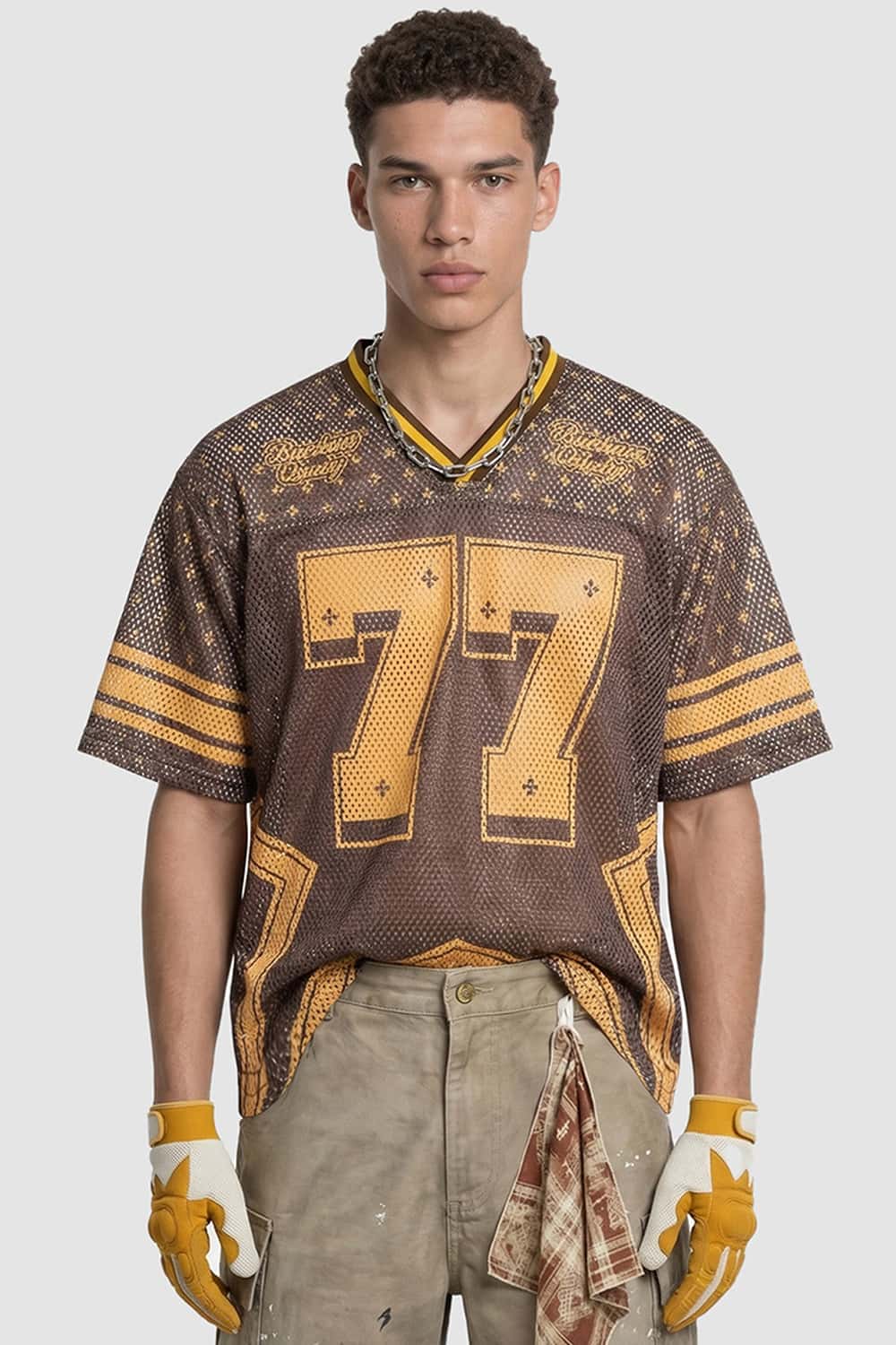 Star Graphic Mesh Jersey T-Shirt - Orange