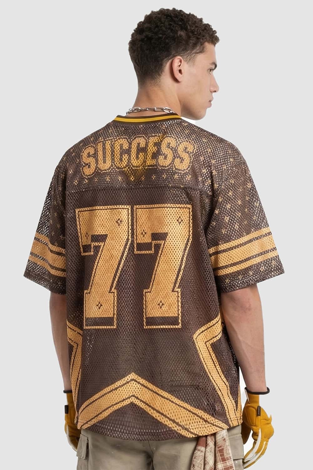 Star Graphic Mesh Jersey T-Shirt - Orange