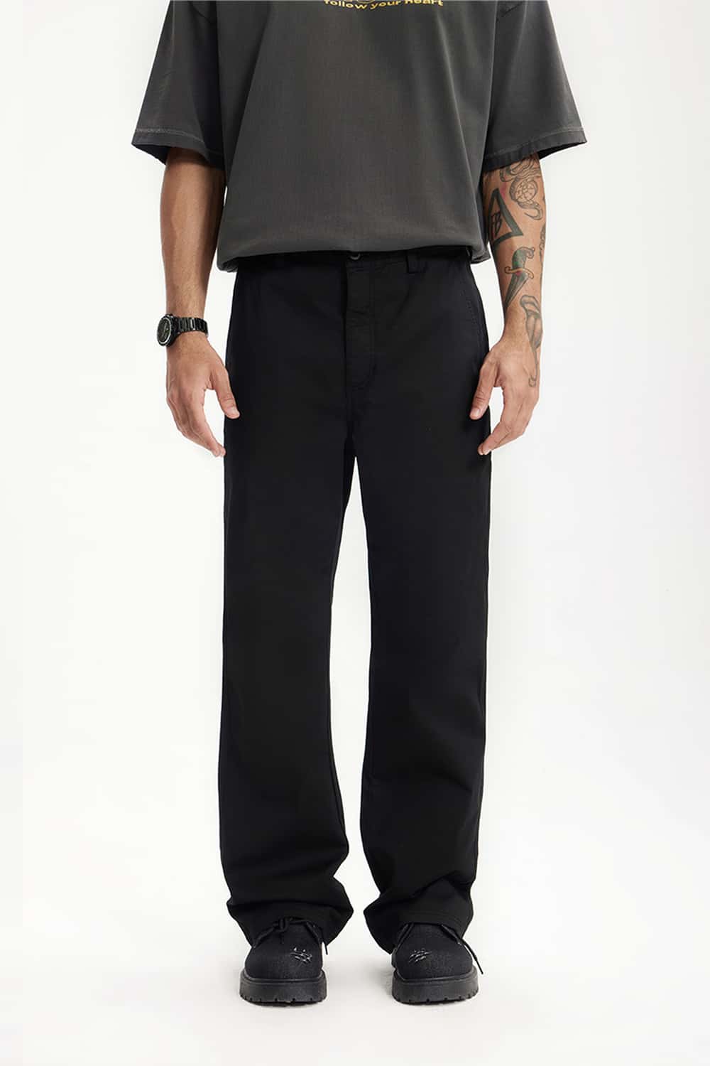 Stretch Twill Slim Flare Pants - Black