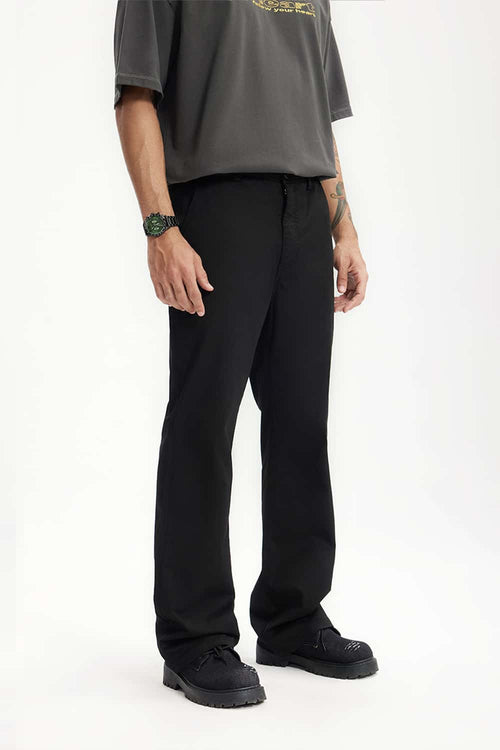 Stretch Twill Slim Flare Pants - Black
