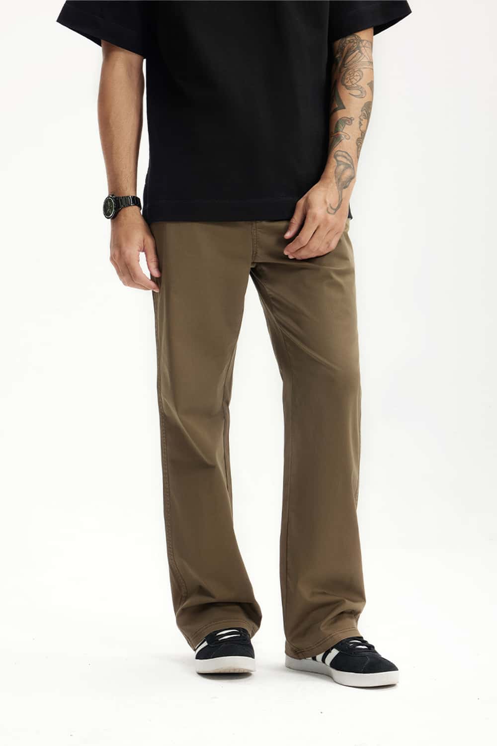 Stretch Twill Slim Flare Pants - Dark Khaki