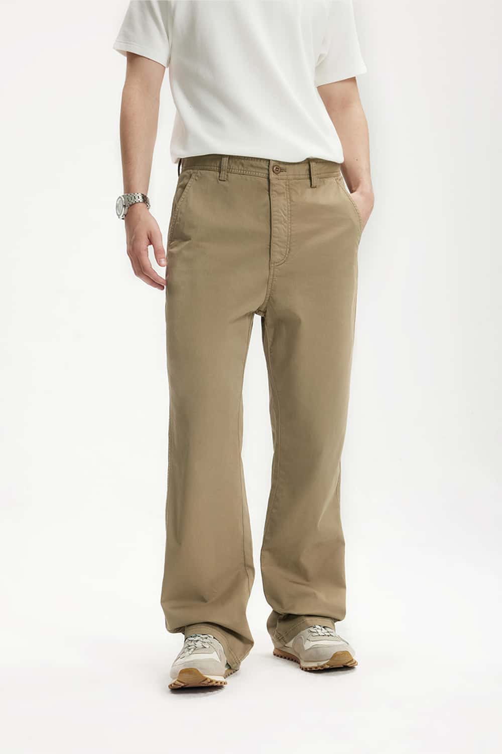 Stretch Twill Slim Flare Pants - Khaki