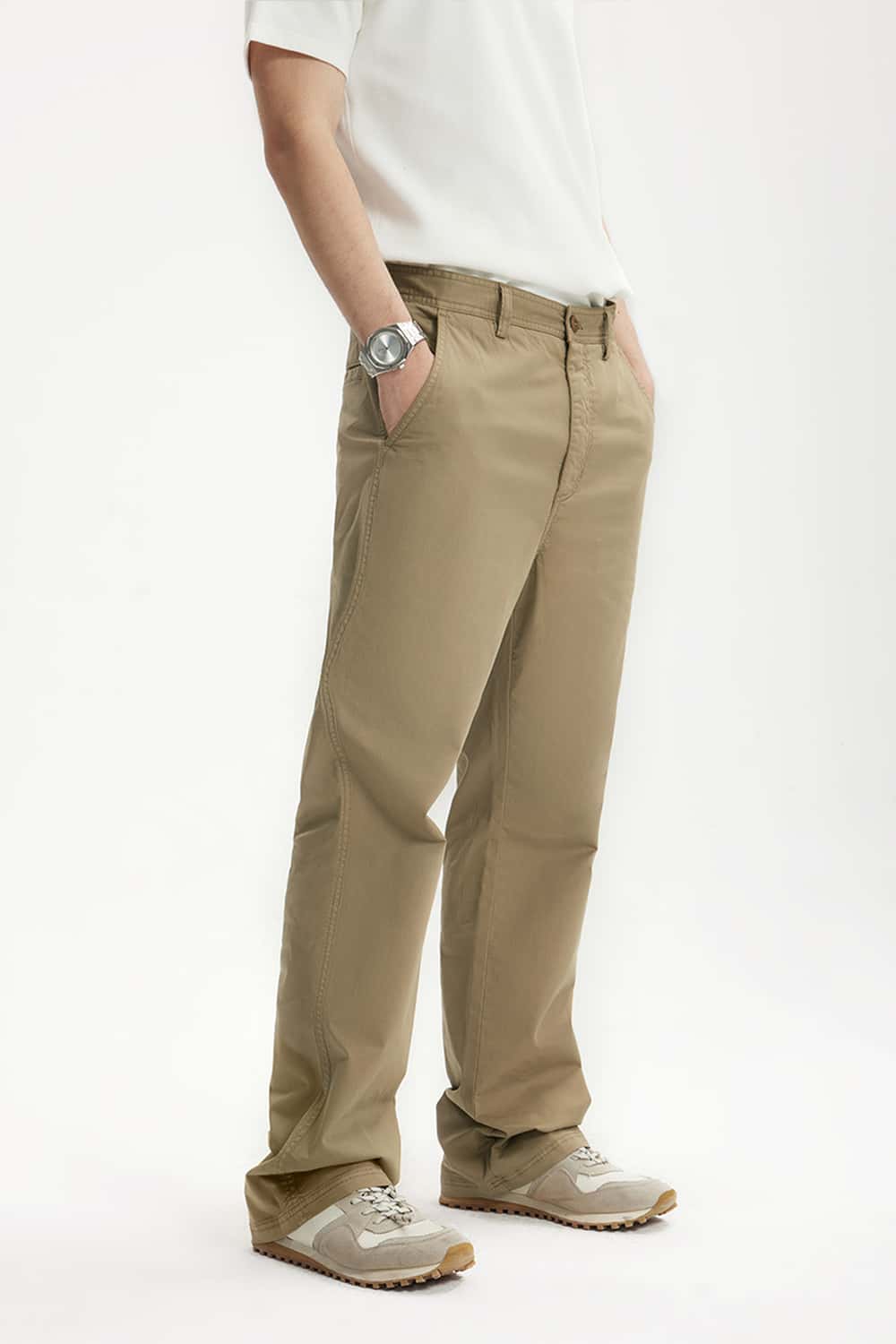 Stretch Twill Slim Flare Pants - Khaki