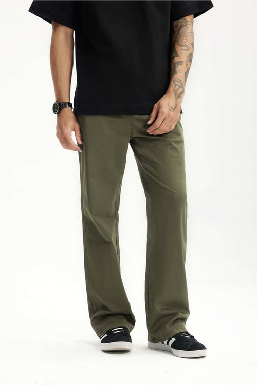 Stretch Twill Slim Flare Pants - Olive