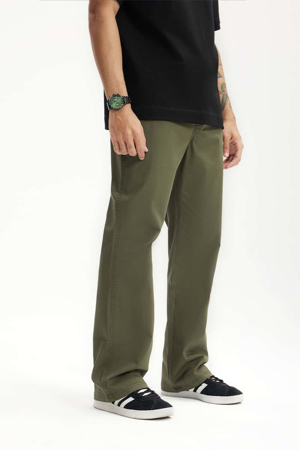 Stretch Twill Slim Flare Pants - Olive