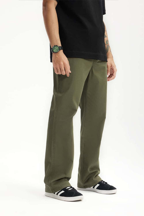 Stretch Twill Slim Flare Pants - Olive