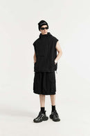 Hooded Nylon Utility Vest - Black
