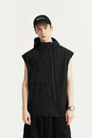 Hooded Nylon Utility Vest - Black