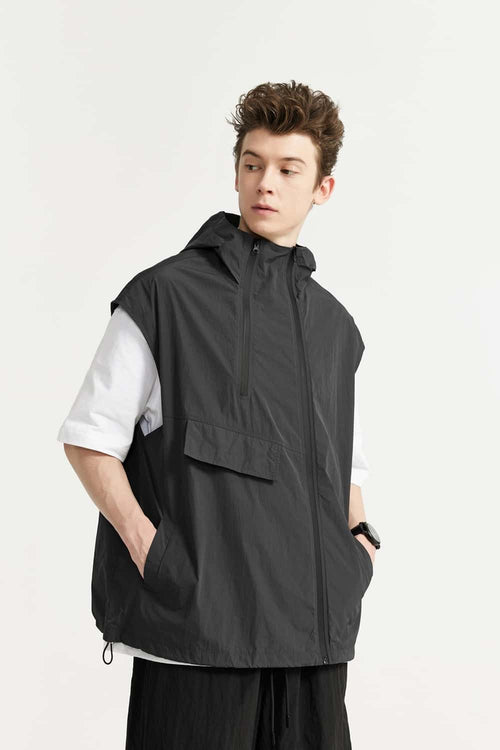 Hooded Nylon Utility Vest - Dark Gray