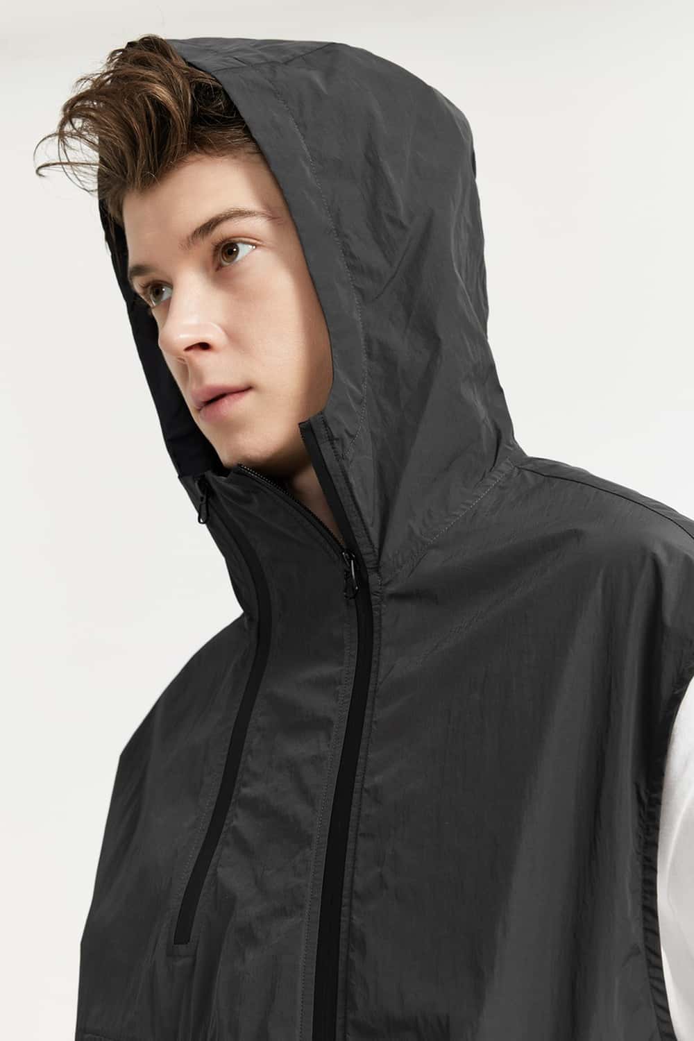 Hooded Nylon Utility Vest - Dark Gray