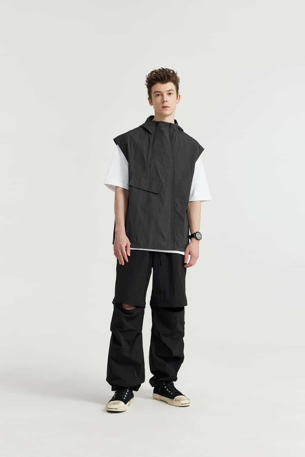 Hooded Nylon Utility Vest - Dark Gray