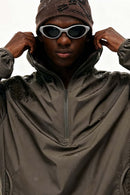 Water-Repellent Half-Zip Hooded Jacket - Brown