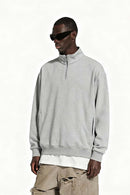 Loose Fit Fleece Half-Zip Sweatshirt - Flower Gray