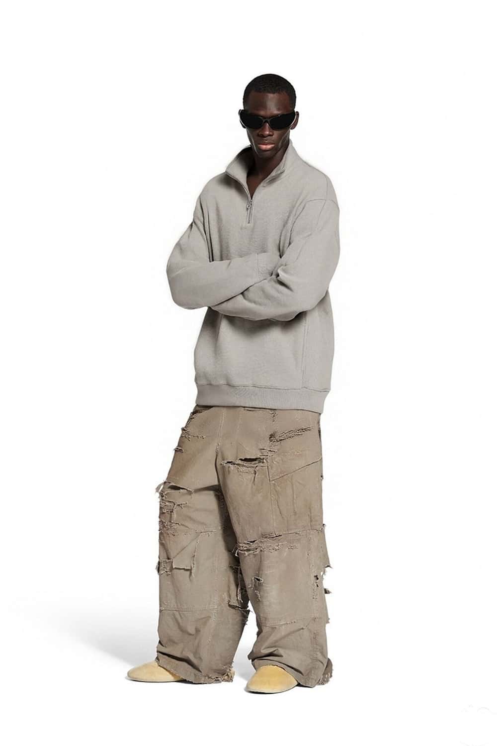 Loose Fit Fleece Half-Zip Sweatshirt - Khaki