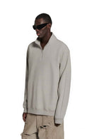 Loose Fit Fleece Half-Zip Sweatshirt - Khaki