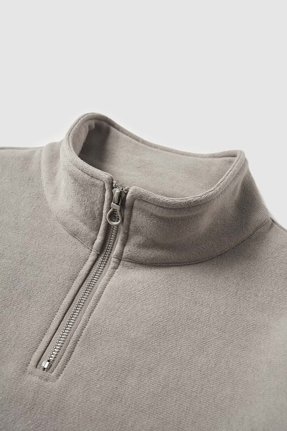 Loose Fit Fleece Half-Zip Sweatshirt - Khaki