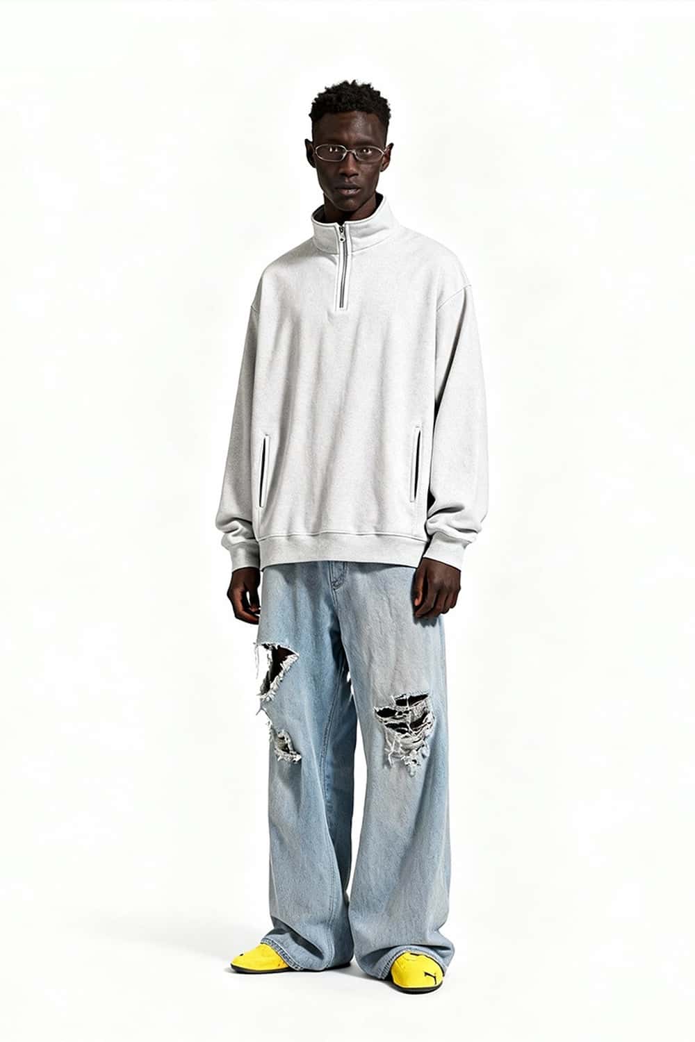 Loose Fit Fleece Half-Zip Sweatshirt - Wheaten