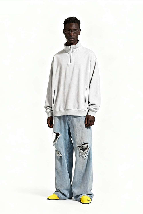 Loose Fit Fleece Half-Zip Sweatshirt - Wheaten