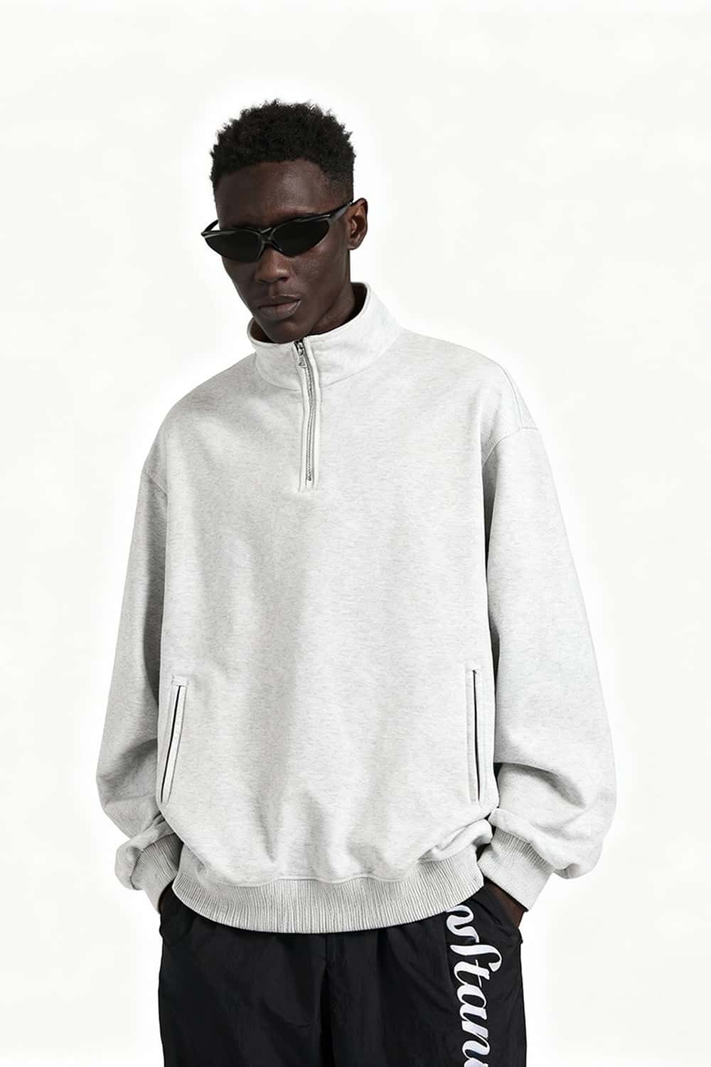 Loose Fit Fleece Half-Zip Sweatshirt - Wheaten