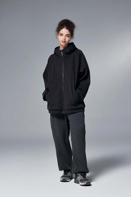 Relaxed Hooded Zip Jacket - Rust Black
