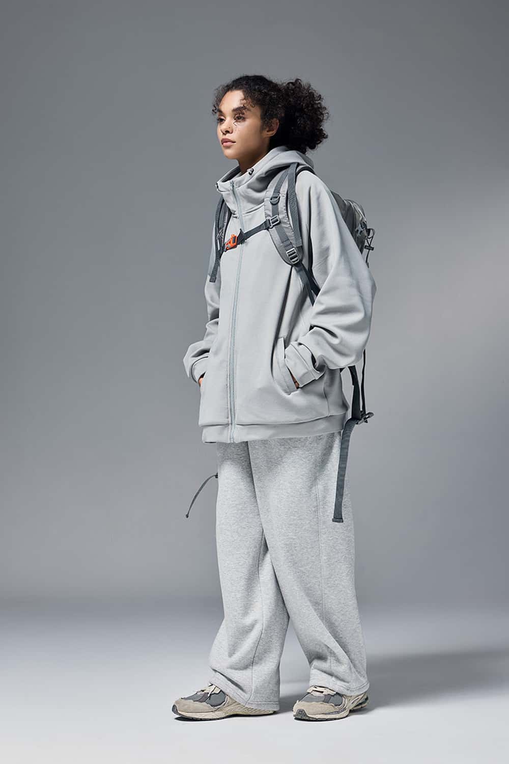Relaxed Hooded Zip Jacket - Stone Gray
