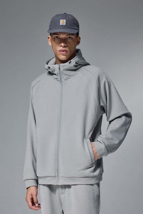 Relaxed Hooded Zip Jacket - Stone Gray