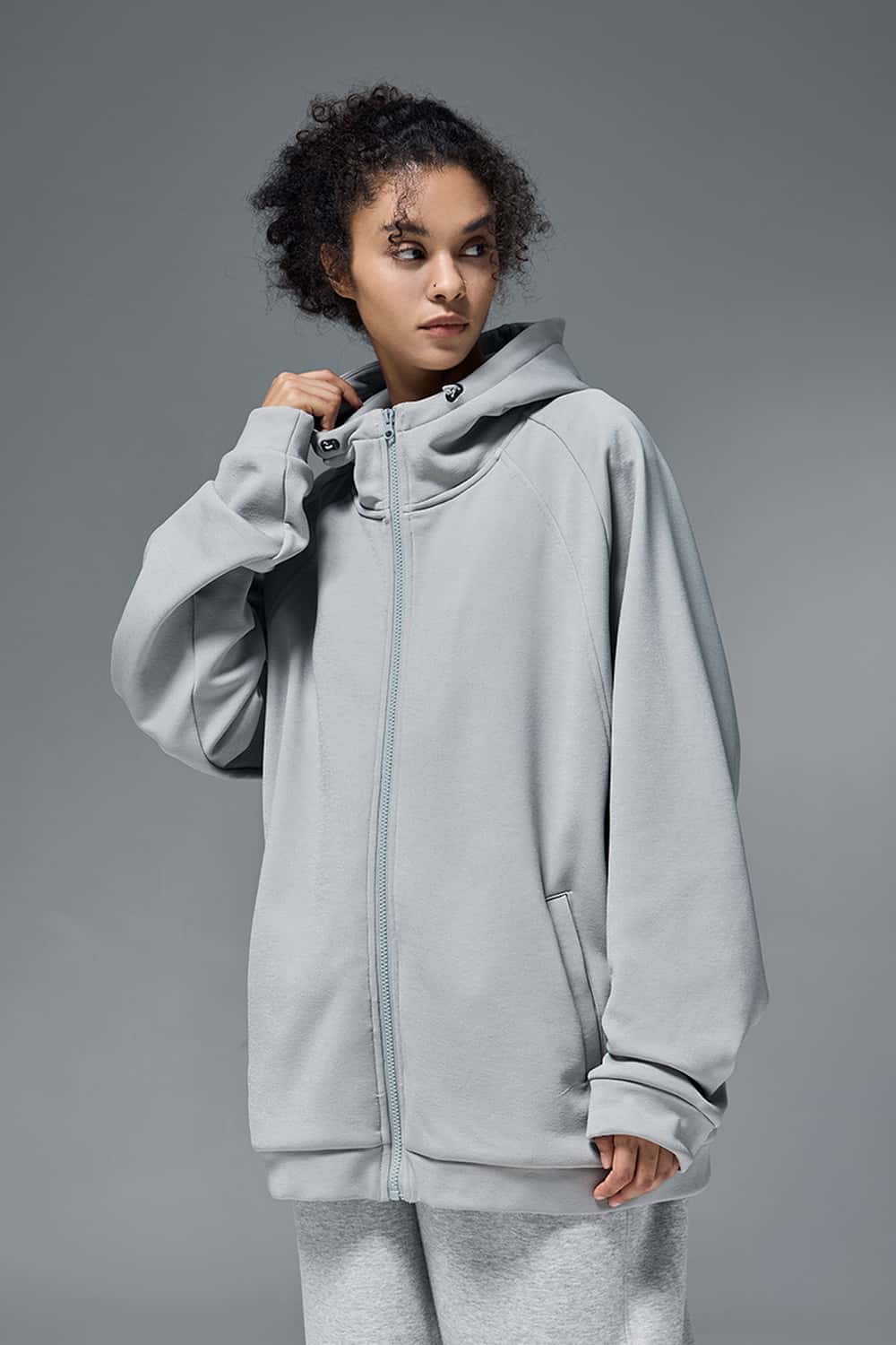 Relaxed Hooded Zip Jacket - Stone Gray
