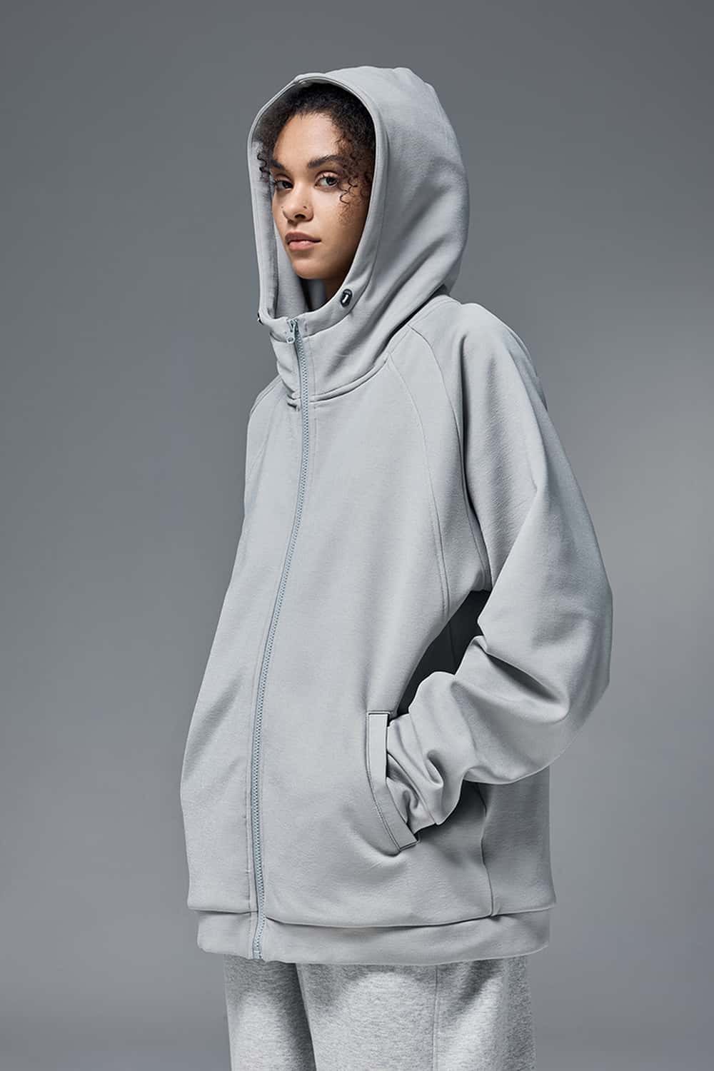Relaxed Hooded Zip Jacket - Stone Gray