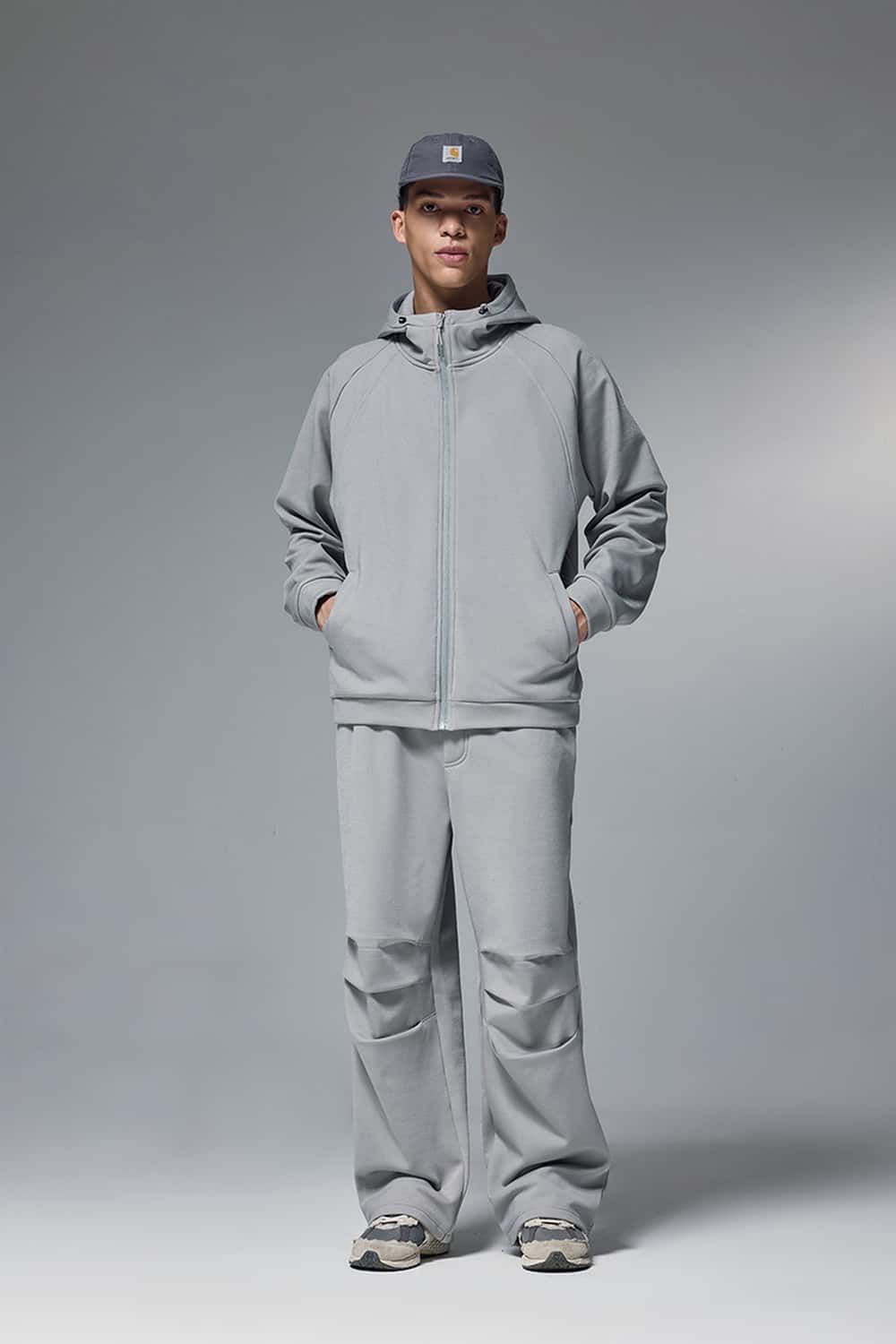 Relaxed Hooded Zip Jacket - Stone Gray