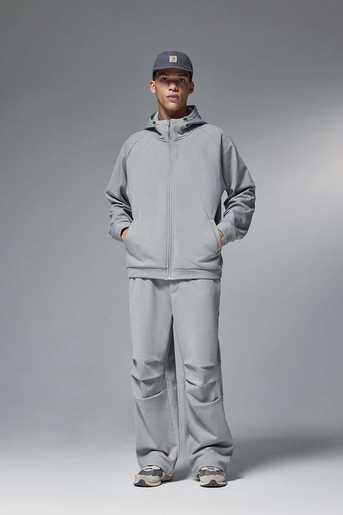 Relaxed Hooded Zip Jacket - Stone Gray