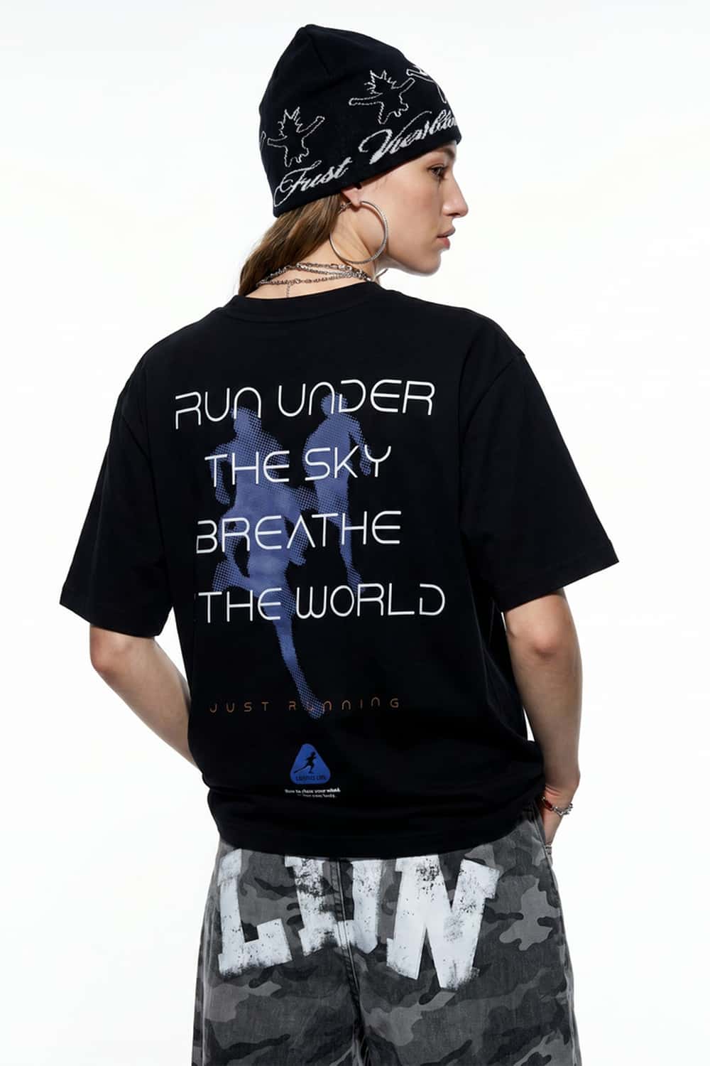 Graphic Back Print Crewneck T-Shirt - Black