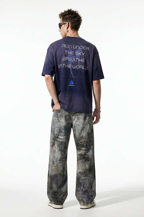 Washed Gradient Back Graphic T-Shirt - Dark Purple