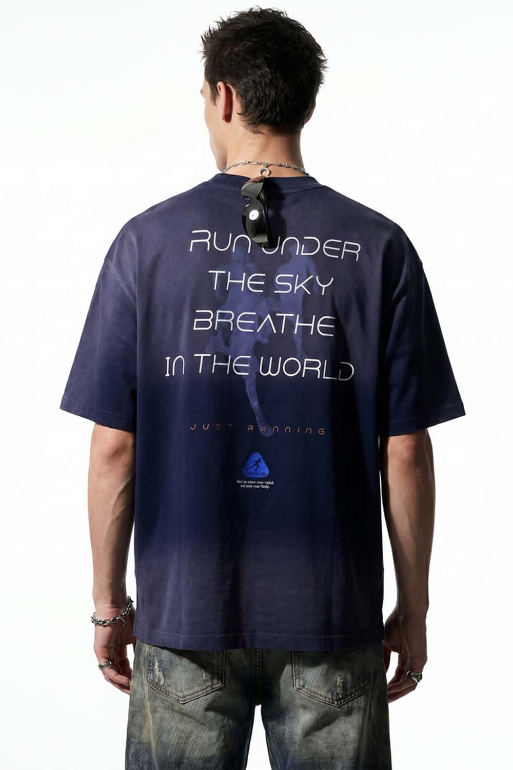 Washed Gradient Back Graphic T-Shirt - Dark Purple