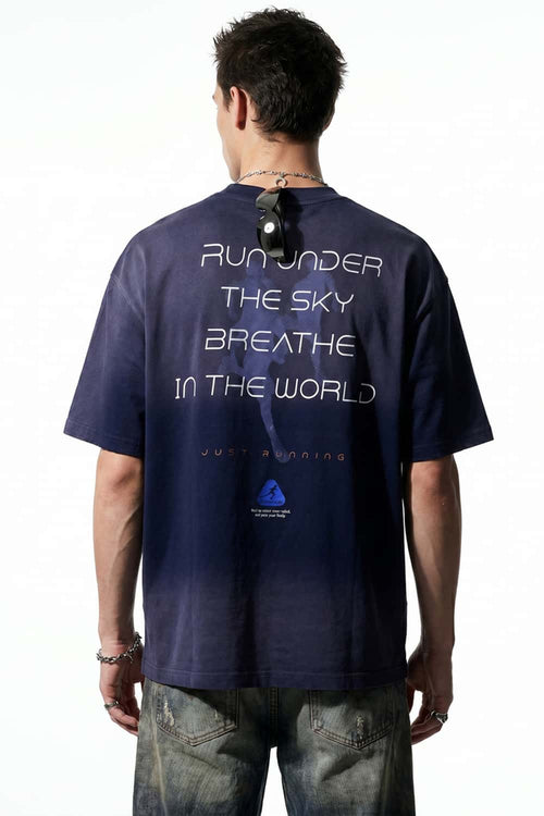 Washed Gradient Back Graphic T-Shirt - Dark Purple