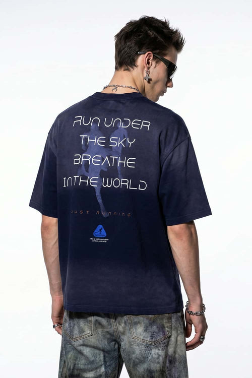 Washed Gradient Back Graphic T-Shirt - Dark Purple