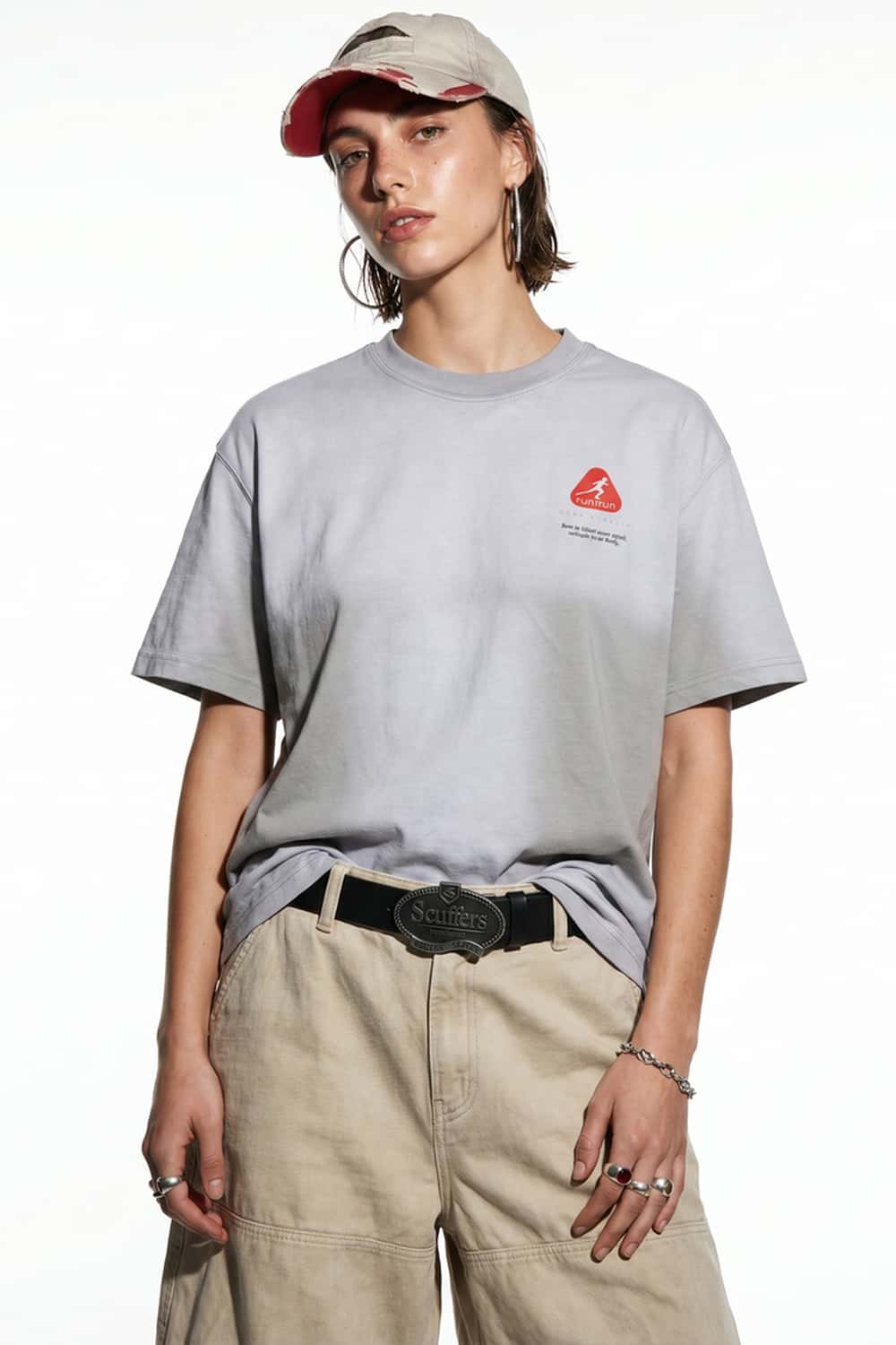 Washed Gradient Back Graphic T-Shirt - Khaki Gray