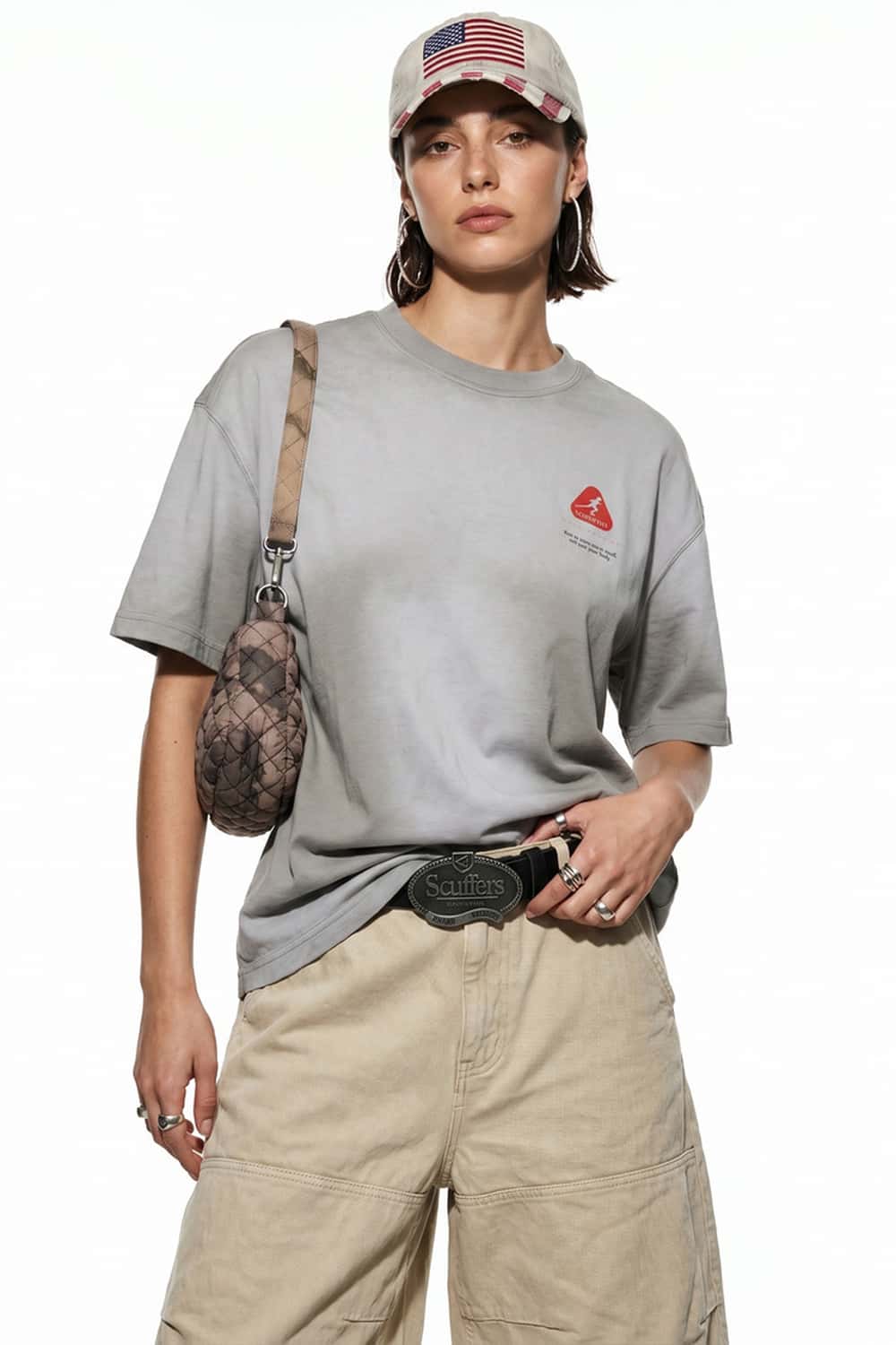 Washed Gradient Back Graphic T-Shirt - Khaki Gray