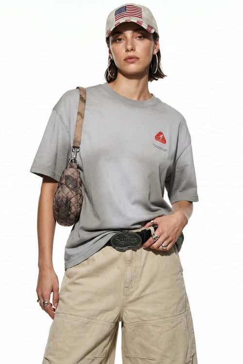 Washed Gradient Back Graphic T-Shirt - Khaki Gray