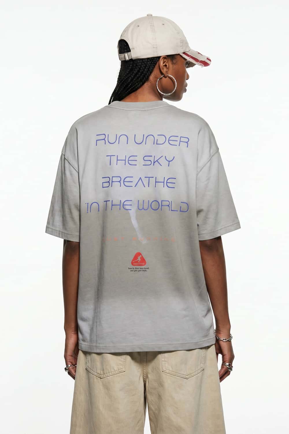 Washed Gradient Back Graphic T-Shirt - Khaki Gray
