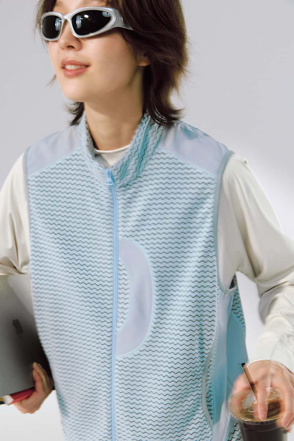 Heat-Retaining Textured Utility Vest - Blue