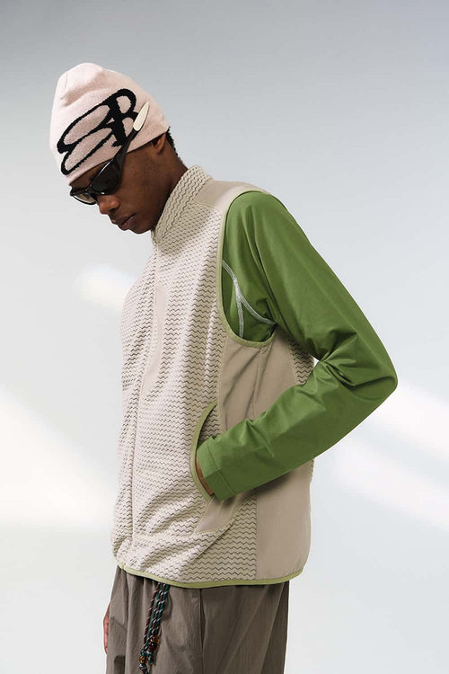 Heat-Retaining Textured Utility Vest - Khaki