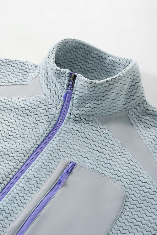 Wavy Textured Zip Jacket - Blue